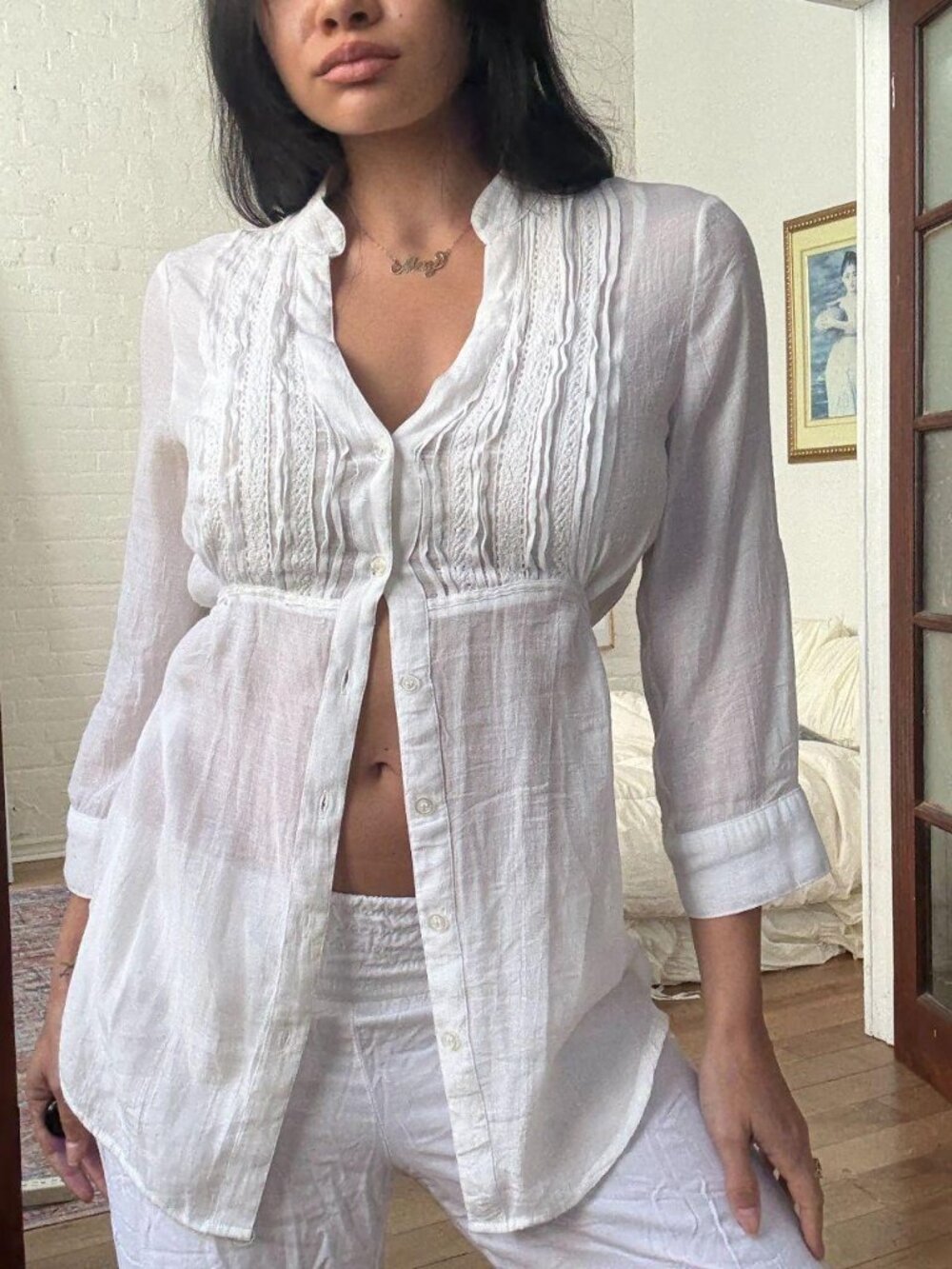 White Tie Up Peasant Blouse S Coquette Sheer
